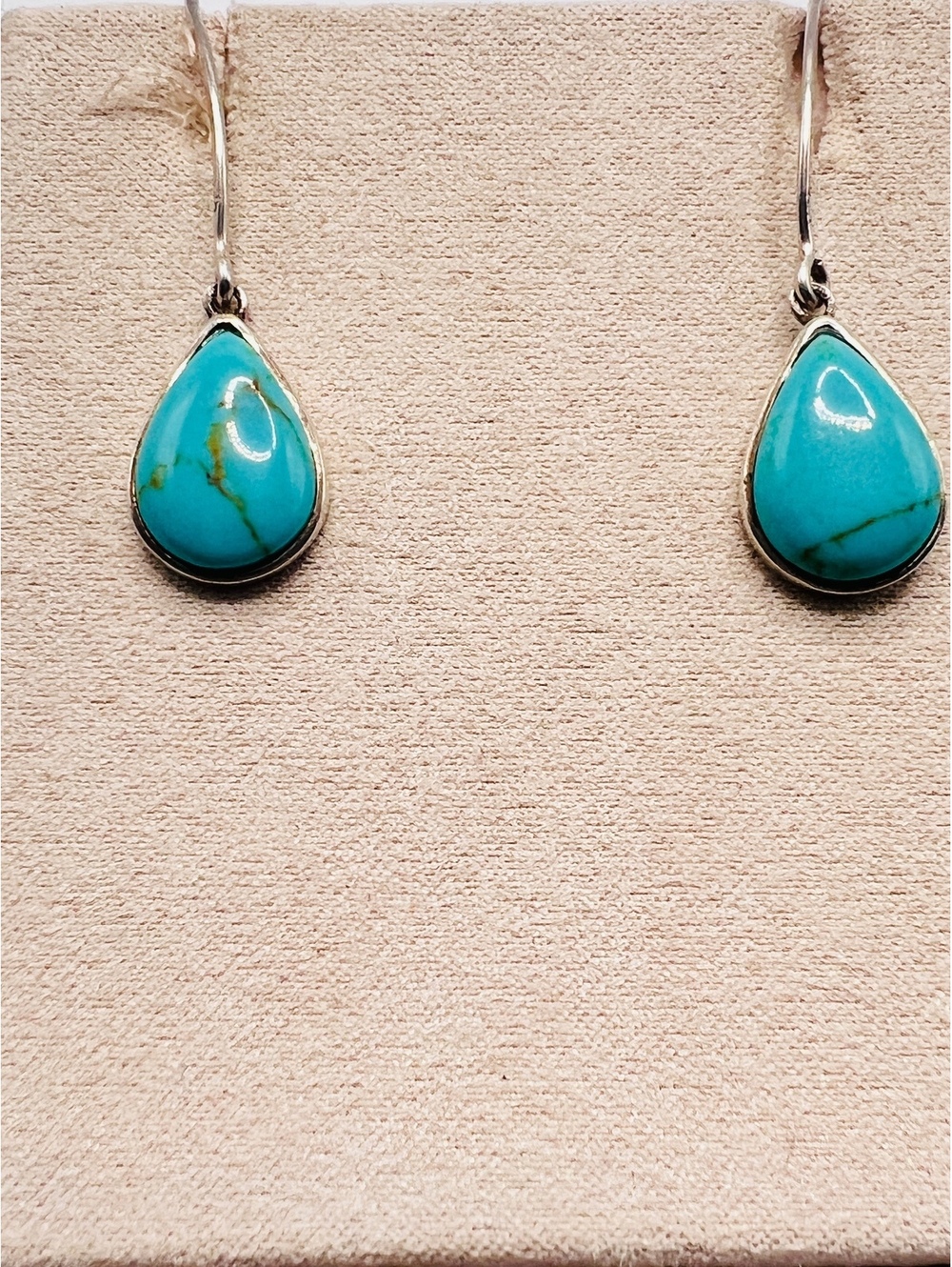 CFJ Thai 925 Sterling Silver Turquoise Teardrop Dangle Earrings Signed
